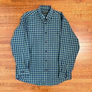 Orvis Mens L Button Down Long Sleeve Gingham Checkered‎ Shirt Blue Green Cotton